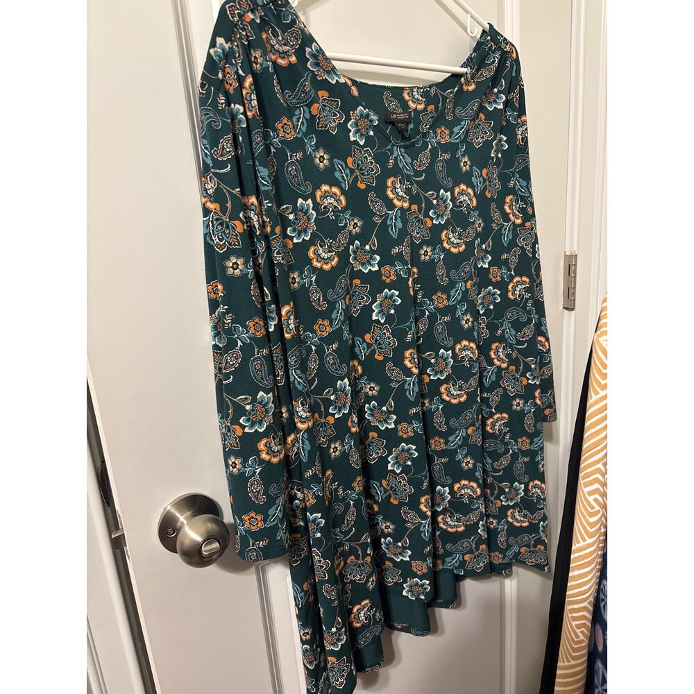 J Jill NWT sz 2x green floral top tunic wearever collection